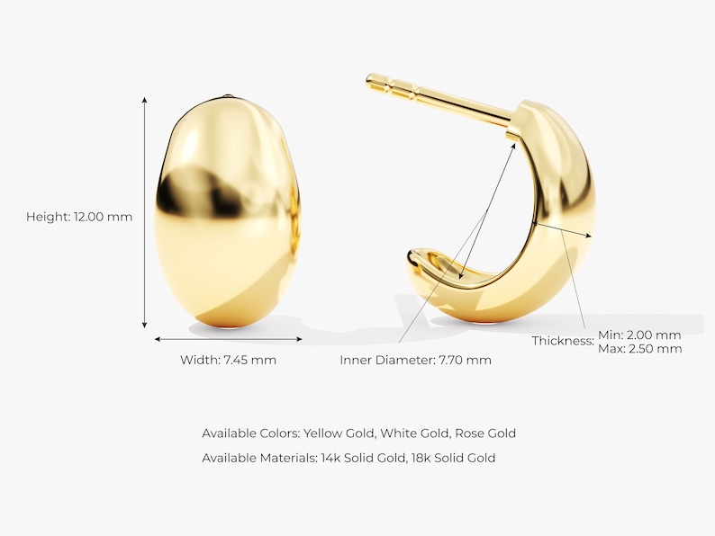 14k Gold Dome Hoop Earrings / Solid Gold Earrings For Women / 18k Gold Hoop Earrings / Polished Dome Huggie Earrings / Chunky Hoop Earrings image 6