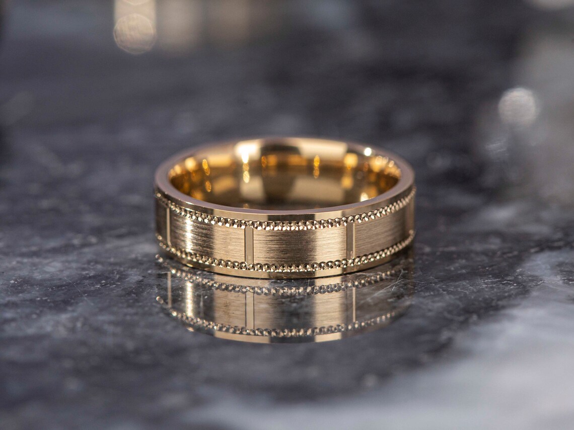 Men's Solid Gold Wedding Band / Matte Brushed and Beveled | Etsy