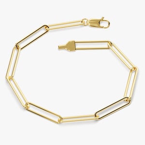 14k Gold Paperclip Chain Bracelet / Paper Clip Link Bracelet / Bold Statement Bracelets Womens / Real Gold Bracelet Gift / Elongated Chain