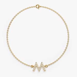 Pulsera inicial de diamantes de oro macizo de 14k / pulsera con nombre de diamantes / pulseras de diamantes minimalistas para mujeres / regalo personalizado para ella