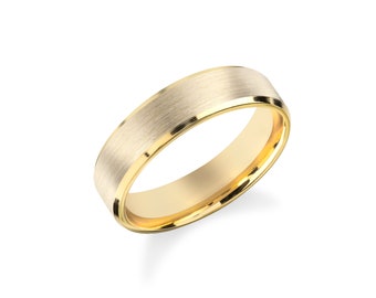 14k Solid Yellow Gold Matte Wedding Band – Beveled Edge, Comfort Fit (2-8mm Options)
