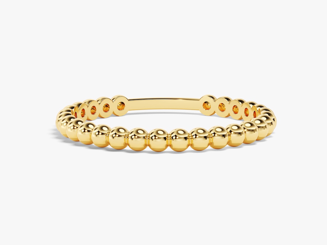 14k Gold Beaded Band Ring / Dainty Minimalist Stacking Ring for Women
