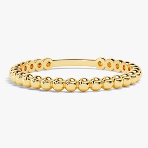 14k Gold Beaded Band Ring / Dainty Minimalist Stacking Ring for Women / 2mm 3mm 4mm Gold Beaded Ring / 14k Gold Ball Ring / Gold Dotted Ring
