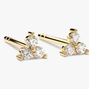 Dreieinigkeit Diamant Ohrstecker / 14k Gold Diamant Ohrstecker für Frauen / Kleine Trio Diamant Ohrstecker / Weiße Natürliche Diamant Ohrringe