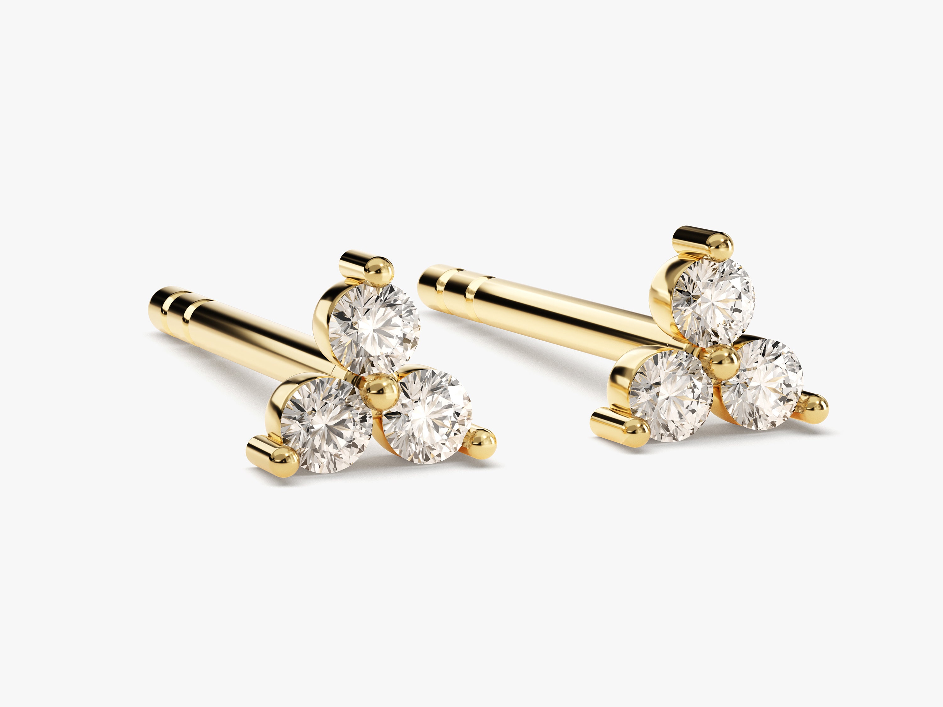 14K Gold Prong Setting Diamond Trio Tiny Stud Earrings 14K Gold