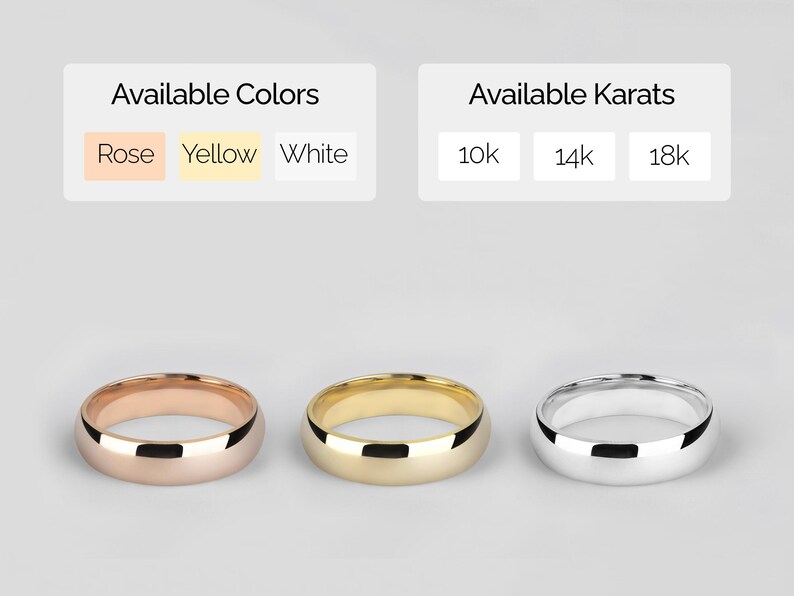 three rings, each with a different color: a rose gold ring, a yellow gold ring, and a white gold ring.