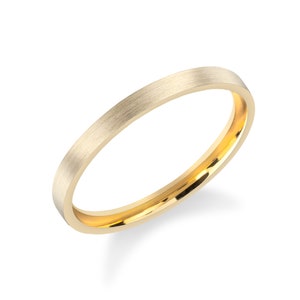 2mm Flat Gold Band - MATTE BRUSHED  / 10k 14k 18k Wedding Ring for Women / Yellow Gold, White Gold, Rose Gold Ring / Comfort Fit