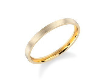 2 mm Flaches Goldband - MATT GEBÜRSTET / 10k 14k 18k Ehering für Frauen / Gelbgold, Weißgold, Roségold Ring / Comfort Fit