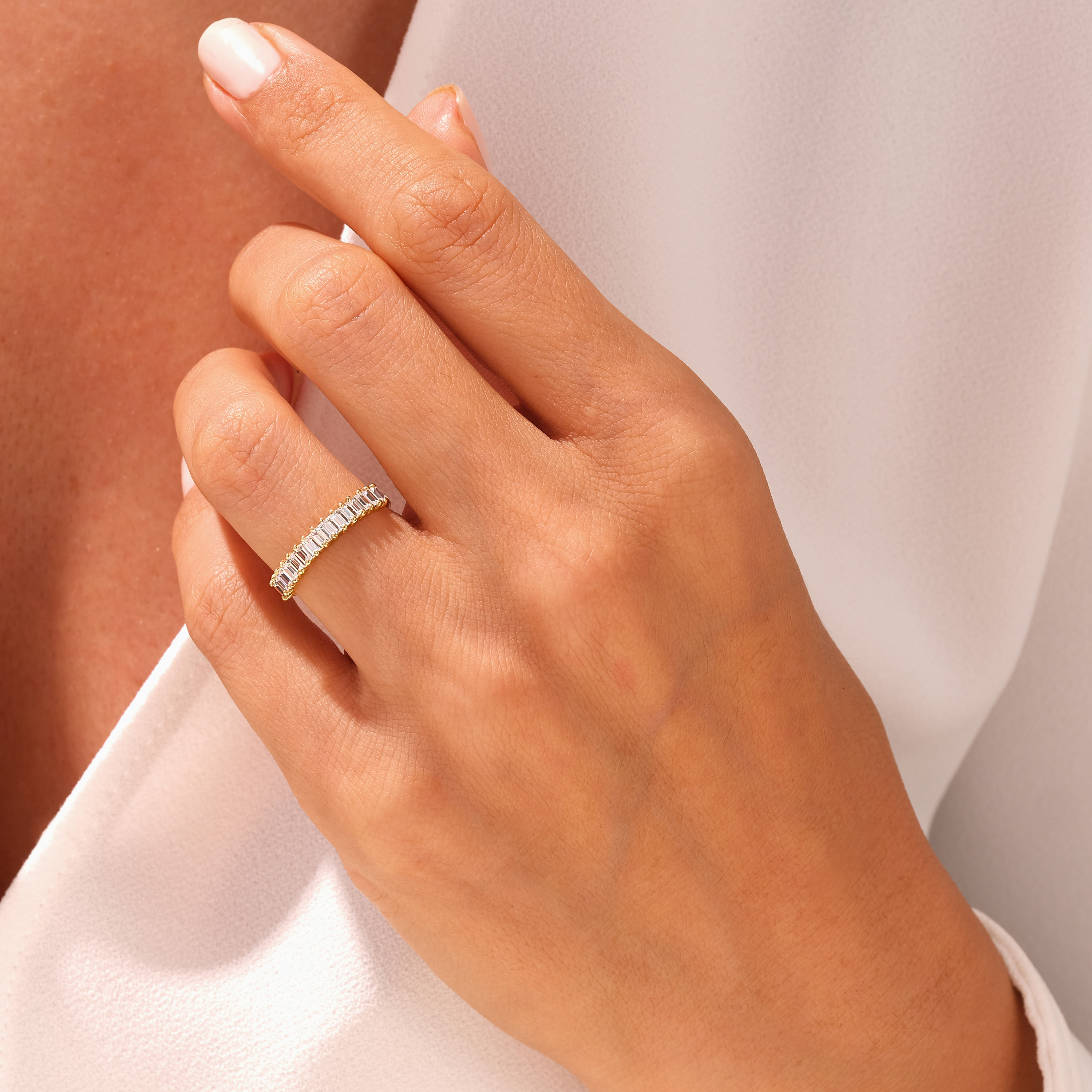 14k Gold Half Eternity Baguette Cut Wedding Band / Solid Gold Vertical ...