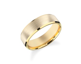 6mm Matte Gold Band - Beveled Edge / FLAT / COMFORT FIT / 10k 14k 18k Wedding Ring for Women / Yellow Gold, White Gold, Rose Gold Ring