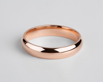 18k Rose Gold Band (4mm) / Classic Dome / Polished / Comfort Fit / Men's Women's Wedding Ring / Simple Plain Band