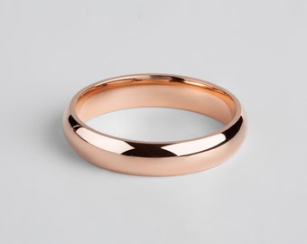 Banda de oro rosa de 14k (4 mm) / Cúpula clásica / Pulido / Ajuste cómodo / Anillo de bodas para mujeres para hombres / Banda lisa simple