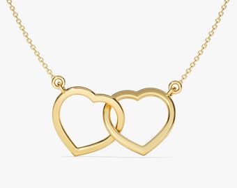 Interlocking Heart Necklace in 14k Solid Gold / 18k Gold Intertwined Heart Pendant / Valentine's Day Gift / Mini Love Pendant Necklace