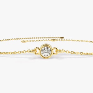 Diamond Bracelet / 14k Solid Gold Bezel Set Diamond Bracelet for Women / Natural Solitaire Diamond Charm