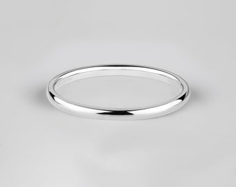 Anillo de oro blanco de 14 k (2 mm) / Cúpula clásica / Pulido / Ajuste cómodo / Anillo de bodas para hombre y mujer / Anillo liso simple y delgado