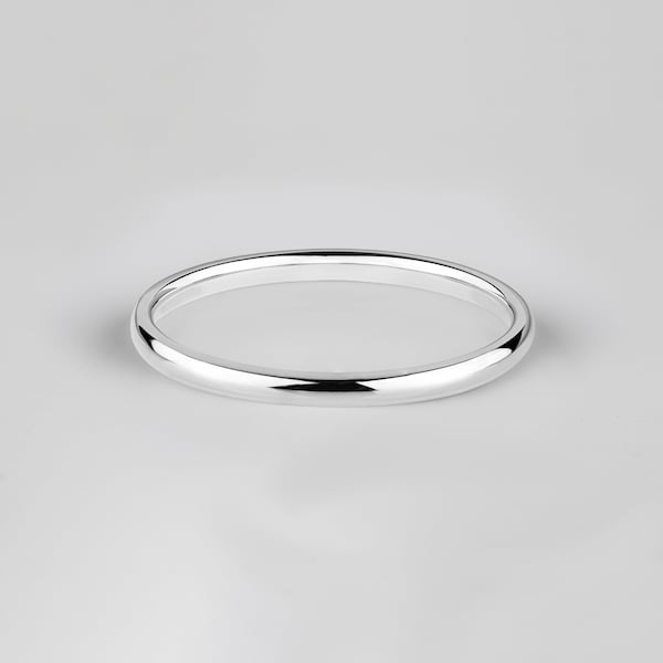 18k White Gold Band (2mm) / Classic Dome / Polished / Comfort Fit / Men's Women's Wedding Ring / Simple Plain Band