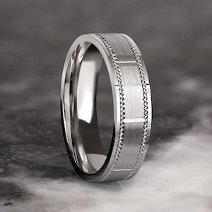 Men's Solid Gold Wedding Band / Matte Brushed and Beveled Edge Ring for Men / 6mm Man Ring / Comfort Fit / Anniversary Gift for Him