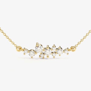 14k Gold Diamond Cluster Necklace (0.25ct) / Dainty Diamond Necklace for Women / Unique Minimalist Diamond Necklace / Solid Gold Pendant