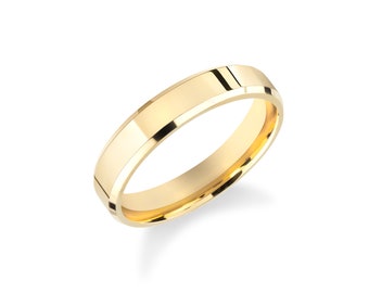 4mm Gold Band - Beveled Edge / FLAT / COMFORT FIT / 10k 14k 18k Wedding Band for Men, Women / Yellow Gold, White Gold, Rose Gold Ring