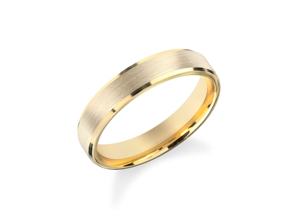 14k Matte Yellow Gold Band BEVELED EDGE BRUSHED Comfort Fit Men's  Women's Wedding Ring Simple Wedding Ring His and Hers Modern