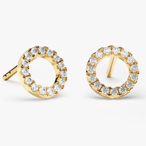 Diamond Circle Earrings / 14k Gold Diamond Earrings for Women / Diamond Stud Earrings / Real Solid Gold / White Natural Diamond Earrings