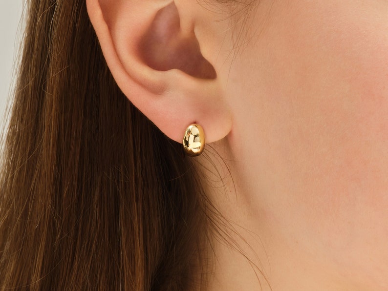 14k Gold Dome Hoop Earrings / Solid Gold Earrings For Women / 18k Gold Hoop Earrings / Polished Dome Huggie Earrings / Chunky Hoop Earrings image 2