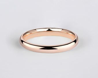 Banda de oro rosa de 14k (3 mm) / Cúpula clásica / Pulido / Ajuste cómodo / Anillo de bodas para mujeres para hombres / Banda lisa simple