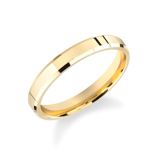 3mm Gold Band - Beveled Edge / FLAT / COMFORT FIT / 10k 14k 18k Wedding Band for Men, Women / Yellow Gold, White Gold, Rose Gold Ring