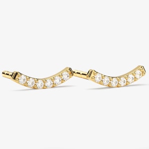 Diamond Curved Bar Stud Oorbellen / 14k Gold Diamond Oorbellen voor vrouwen / Sierlijke minimalistische diamanten oorbellen / Witte natuurlijke diamanten oorbellen