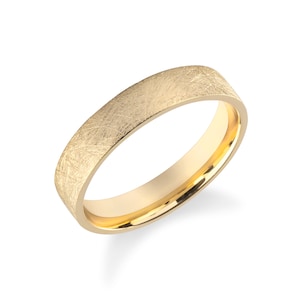 4mm Flat Gold Band - ICE MATTE FINISH / Comfort Fit / 10k 14k 18k Wedding Ring for Women / Yellow Gold, White Gold, Rose Gold Ring