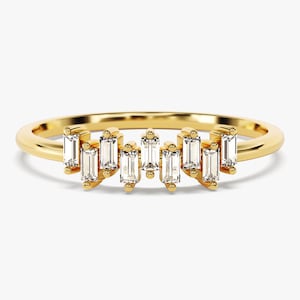14k Gold Baguette Diamond Ring / 9 Stone Baguette Diamond Ring Womens / 14k Solid Gold Diamond Stacking Ring / Baguette Half-Eternity Ring