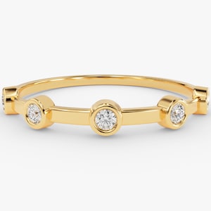 Half Eternity Bezel Diamond Ring / 14k Gold Diamond Band / Dainty Stackable Band / Minimalist Diamond Ring / Perfect Gift for Her