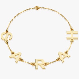 Pulsera de letra de nombre de oro sólido de 14k / pulsera inicial de diamante / pulseras de oro personalizadas para mujeres / regalo personalizado para ella / etiqueta de nombre