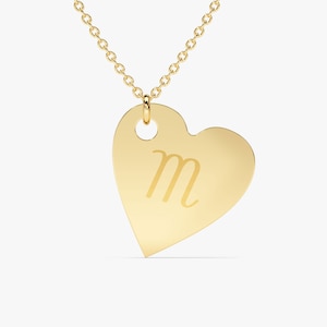 Engravable Heart Necklace in 14k Solid Gold / Custom Name Heart Pendant / 18k Custom Engraved Necklace / Valentine&#39;s Day Gift