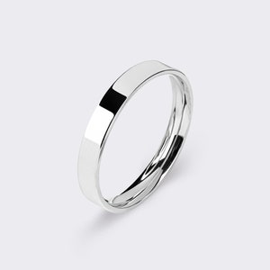 14k White Gold Band FLAT / Polished / Comfort Fit / Men's Women's Wedding Ring / Simple Wedding Ring 3mm