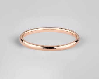 14k Rose Gold Band (2mm) / Classic Dome / Polished / Comfort Fit / Men's Women's Wedding Ring / Thin Simple Plain Band