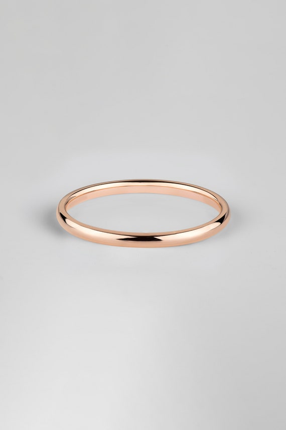 14k Rose Gold Band (2mm) Classic Dome Polished Comfort Fit Men's  Women's Wedding Ring Thin Simple Plain Band