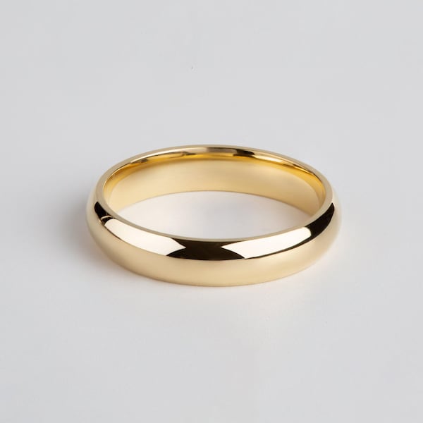 Classic 14k Yellow Gold Band: Polished Dome, 4mm Wedding Ring