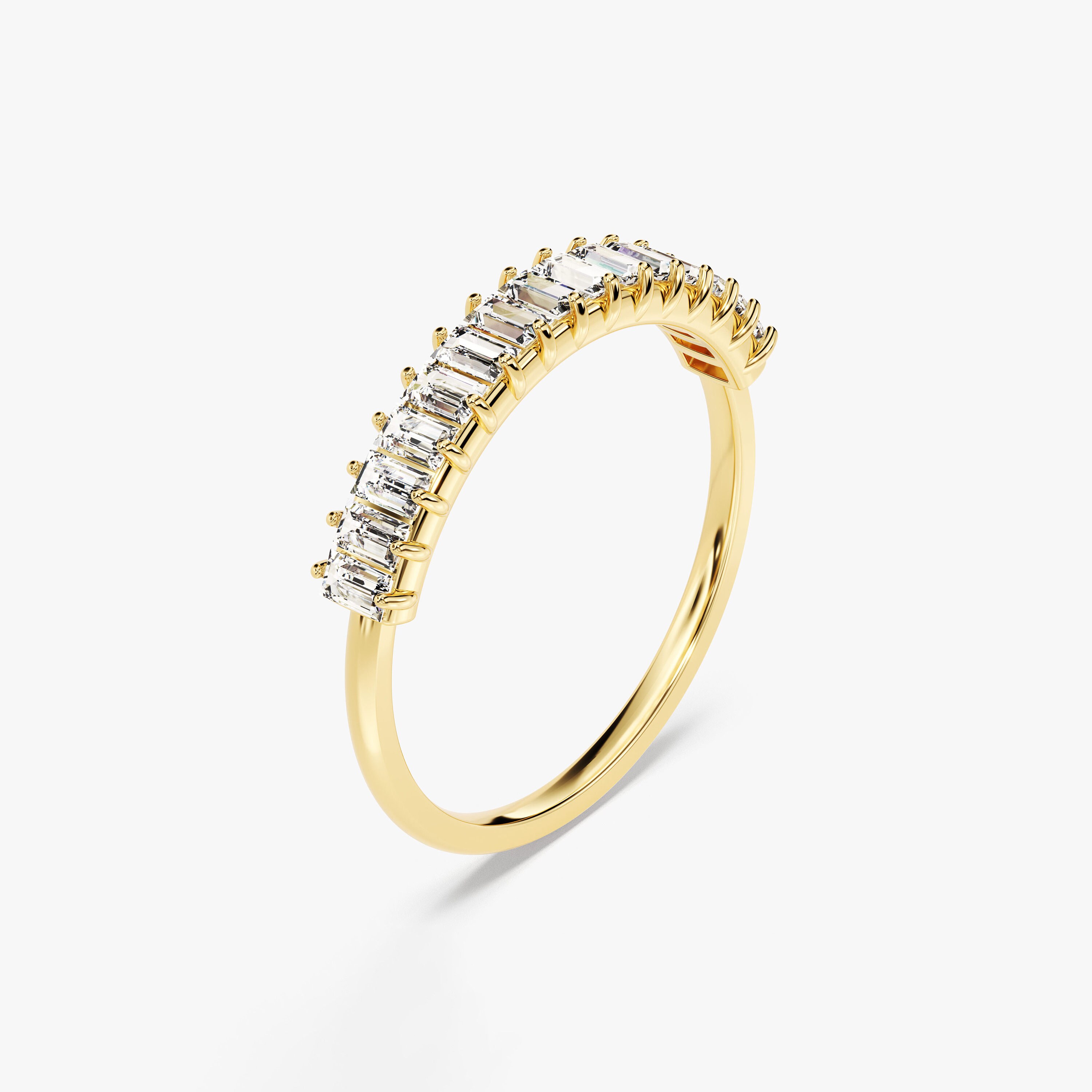 14k Gold Half Eternity Baguette Cut Wedding Band / Solid Gold Vertical ...