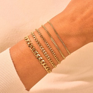 14k Gold 2mm Cuban Curb Chain Bracelet / Gold Miami Cuban Chain Bracelet Womens / Gold Link Bracelet / Dainty Minimalist Bracelet