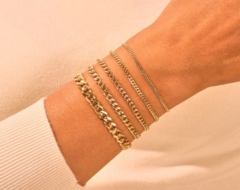 14k Gold 2mm Cuban Curb Chain Bracelet / Gold Miami Cuban Chain Bracelet Womens / Gold Link Bracelet / Dainty Minimalist Bracelet