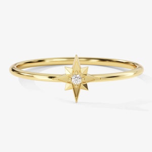 14k Gold Diamond Star Ring / North Star Ring / Dainty Minimalist Ring for Women / Astrology Ring
