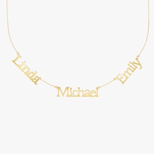 Collar con nombre de familia en oro macizo de 14 quilates, Collar con varios nombres, Regalo de San Valentín, Collar con nombre de niños para mamá, Regalo personalizado