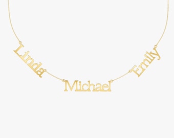 Collar con nombre de familia en oro macizo de 14 quilates, Collar con varios nombres, Regalo de San Valentín, Collar con nombre de niños para mamá, Regalo personalizado