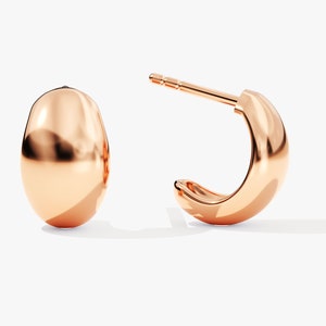 14k Gold Dome Hoop Earrings / Solid Gold Earrings For Women / 18k Gold Hoop Earrings / Polished Dome Huggie Earrings / Chunky Hoop Earrings image 4