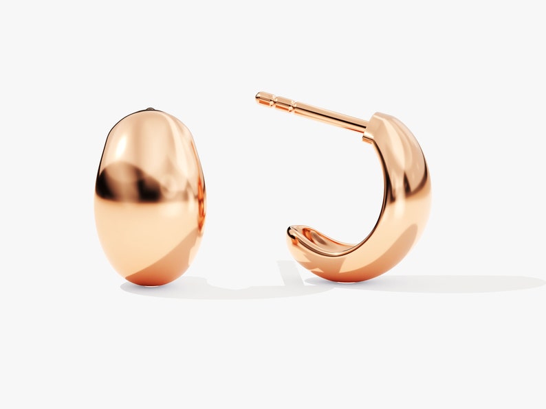 14k Gold Dome Hoop Earrings / Solid Gold Earrings For Women / 18k Gold Hoop Earrings / Polished Dome Huggie Earrings / Chunky Hoop Earrings image 4