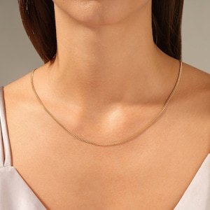 14k Gold 2.0mm Curb Chain Necklace / Dainty Cuban Curb Link Chain for Women / Gold Miami Cuban Chain Necklace / Layering Chain Necklace Gift
