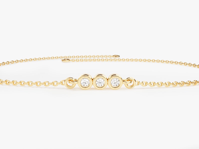 Trio Diamond Bracelet / 14k Solid Gold Bracelet / Minimalist Diamond Bracelets for Women / Gift for Her / Unique Valentine's Day Gifts image 2