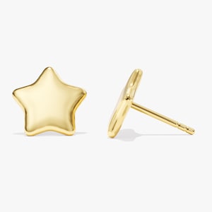 14k Solid Gold Star Earrings / 14k Genuine Gold Earrings / Minimalist Star Earrings / Gold Stud Earrings For Women / Flat Star Stud Earrings