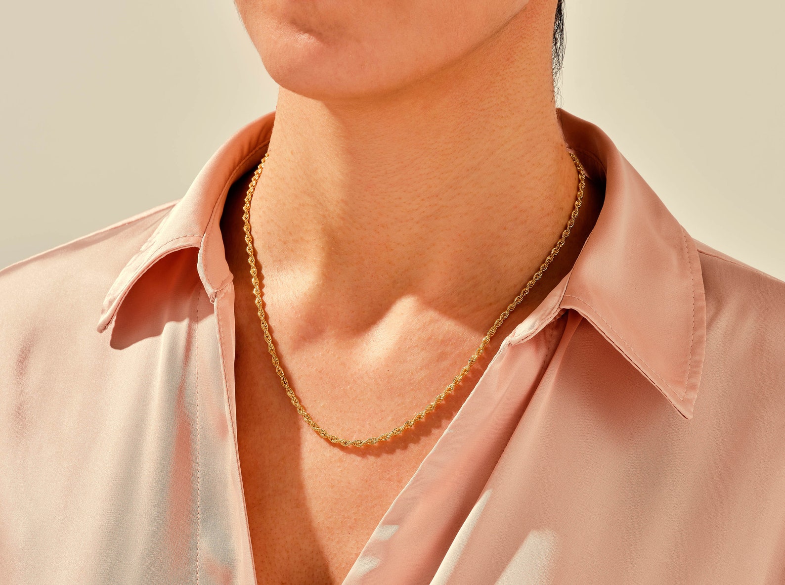 14k Solid Gold 2.5mm Rope Chain Necklace / Bold Gold Chain Etsy